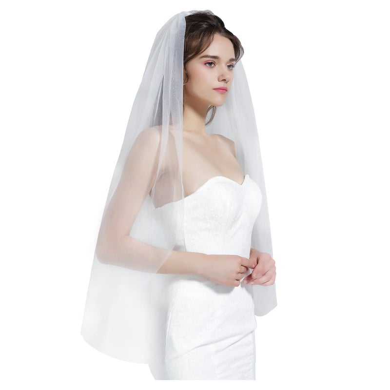 BEAUTELICATE Wedding Bridal Veil with Comb 1 Tier Cut Edge Veil - Image 1